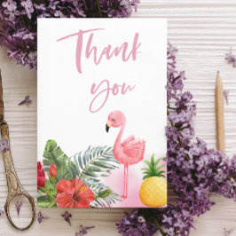 トロピカルフラミンゴピンクの女の子の赤ちゃんシャワー サンキューカード