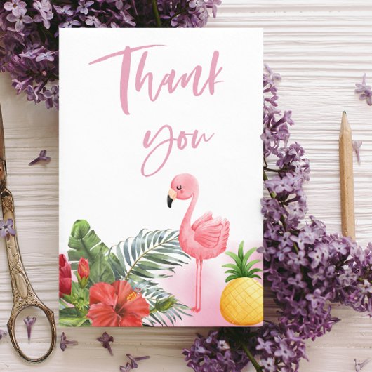 トロピカルフラミンゴピンクの女の子の赤ちゃんシャワー サンキューカード
