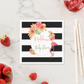 トロピカルフラミンゴピンクブラックストライプベビーシャワー スタンダードカクテルナプキン (インサイチュ)