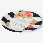 トロピカルフラミンゴピンクブラックストライプベビーシャワー ペーパープレート (アングル)