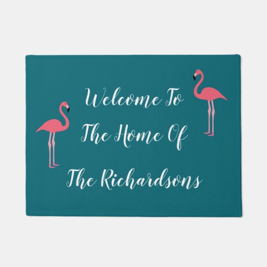トロピカルフラミンゴファミリーモノグラムウェルカム ドアマット (正面)