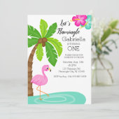 トロピカルフラミンゴファースト誕生日 招待状 (スタンド正面)