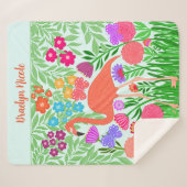 トロピカルフラミンゴフローラバタフライガーデンアート シェルパブランケット (正面(横))