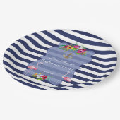 トロピカルフラミンゴフローラルアウ(ハワイ式宴会)ネイビーストライプズ結婚ズ ペーパープレート (アングル)