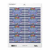 トロピカルフラミンゴフローラルアウ（ハワイ式宴会）ネイビーストライプズ結婚ズ ラベル (フルシート)