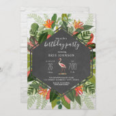 トロピカルフラミンゴフローラ誕生日パーティー 招待状 (正面/裏面)