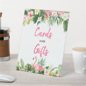 トロピカルフラミンゴブライダルシャワーカードとギフト 台座サイン (インサイチュ)