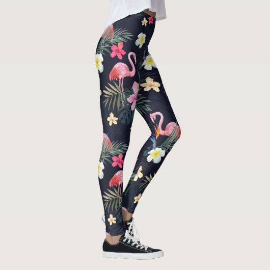 トロピカルフラミンゴプリントエキゾチック植物花 レギンス (右)