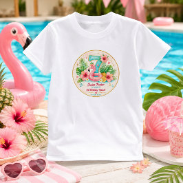 トロピカルフラミンゴプールパーティー7歳の誕生日スプラッシュ Tシャツ