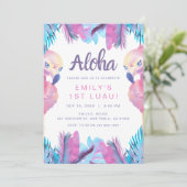 トロピカルフラミンゴルアウ(ハワイ式宴会)ファースト誕生日招待 招待状 (スタンド正面)