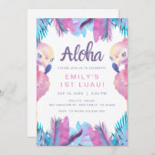 トロピカルフラミンゴルアウ(ハワイ式宴会)ファースト誕生日招待 招待状 (正面/裏面)