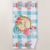 トロピカルフラミンゴ名前をカスタムする夏ビーチタオル ビーチタオル (正面)