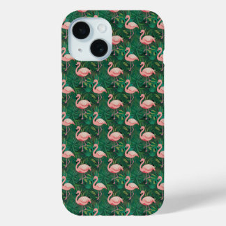 トロピカルフラミンゴ模様の電話ケース iPhone 15ケース