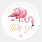トロピカルフラミンゴ甘い16ありがとうID922 ラウンドシール (正面)