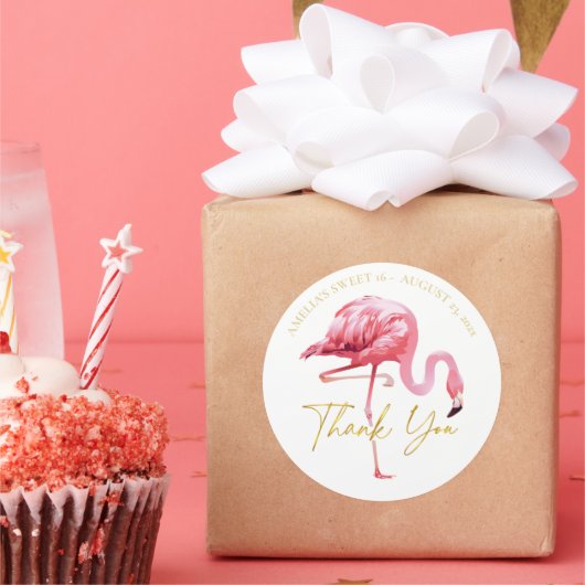 トロピカルフラミンゴ甘い16ありがとうID922 ラウンドシール (パーティー)