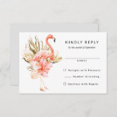 トロピカルフラミンゴ花の結婚式RSVP返信 出欠カード (正面/裏面)