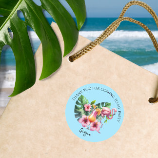 トロピカルフラミンゴ誕生日パーティーありがとう ラウンドシール