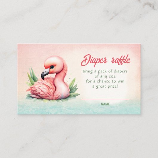 トロピカルフラミンゴ赤ちゃんシャワーおむつラッフルカード エンクロージャーカード (正面)