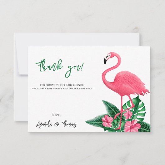トロピカルフラミンゴ赤ちゃん感謝していシャワー- you サンキューカード (正面)