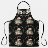 トロピカルフラミンゴ金ゴールドフレームシェフモノグラム エプロン (正面)