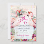 トロピカルフラミンゴ50歳の誕生日パーティーの招待 招待状 (正面)