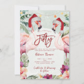 トロピカルフラミンゴ50歳の誕生日パーティーの招待 招待状 (正面)