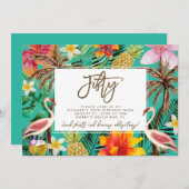 トロピカルフラミンゴ50歳の誕生日 サンキューカード (正面/裏面)