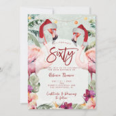 トロピカルフラミンゴ60歳の誕生日パーティーの招待 招待状 (正面)