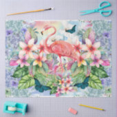 トロピカルフラミンゴ&ウォータカラー花模様 薄葉紙 (クラフト)