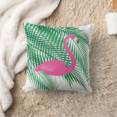 トロピカルフラミンゴ&パーム離れのホワイトベース クッション (ブランケット)