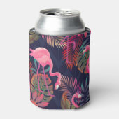 トロピカルフラミンゴ：ヴィンテージのパーム模様。 缶クーラー (缶正面)