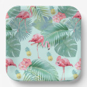 トロピカルフラミンゴ、手のひら、パイナップルパターンID926 ペーパープレート (正面)