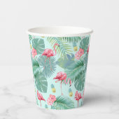 トロピカルフラミンゴ、手のひら、パイナップルパターンID926 紙コップ (裏面)