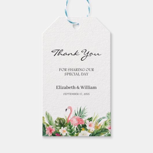 トロピカルフラミンゴ&葉結婚式の引き出物ありがとう ギフトタグ (正面)