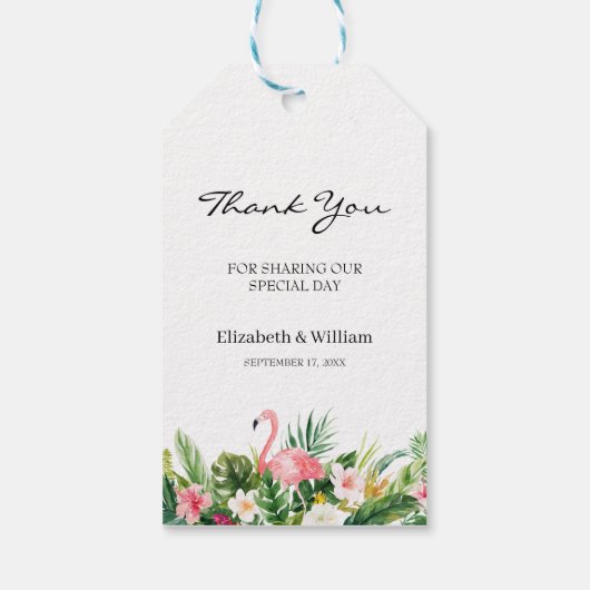 トロピカルフラミンゴ&葉結婚式の引き出物ありがとう ギフトタグ (裏面)