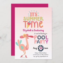 トロピカルフラミンゴPOOLパーティーピンクブルーガール 招待状