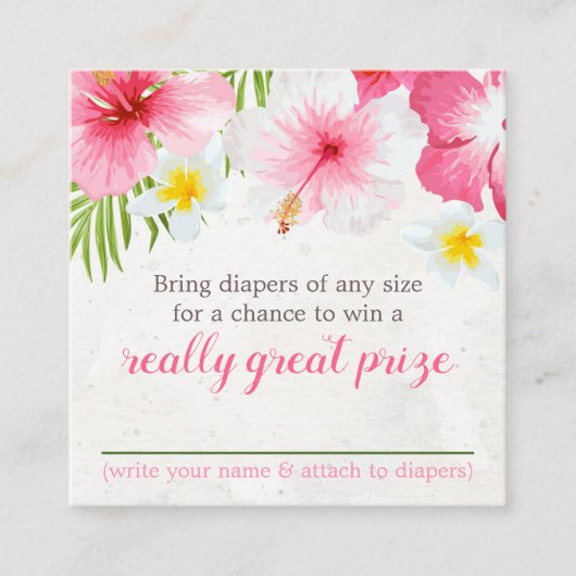トロピカルフラワーおむつラッフルベビーシャワー エンクロージャーカード (正面)