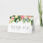 トロピカルフラワーとグリーンのサマーウェディング サンキューカード (正面)