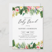 トロピカルフラワーとグリーンのサマー ベイビー ブランunch 招待状 (正面)