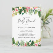 トロピカルフラワーとグリーンのサマー ベイビー ブランunch 招待状 (スタンド正面)