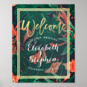 トロピカルフラワーのウェディングレセプションウェルカムサイン ポスター (正面)