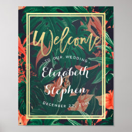 トロピカルフラワーのウェディングレセプションウェルカムサイン ポスター