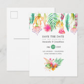 トロピカルフラワーのサマー・ビーチ・ウェディング・セーブ・ザ・デート 案内ポストカード (正面/裏面)