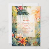 トロピカルフラワーの水彩画 サマーブライダルシャワー 招待状 (正面)
