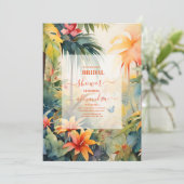 トロピカルフラワーの水彩画 サマーブライダルシャワー 招待状 (スタンド正面)