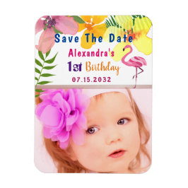 トロピカルフラワーの誕生日フォトSave the Date マグネット