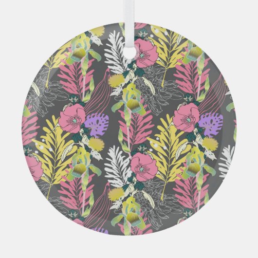 トロピカルフラワーアート：オリジナル模様。 ガラスオーナメント (正面)