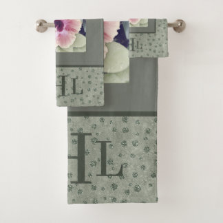 トロピカルフラワーインセージグリーン&レオパード バスタオルセット