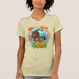トロピカルフラワーガーデンに佇むマジェスティックタイガー レトロ Tシャツ