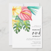 トロピカルフラワーグリーンウェディング招待状 招待状 (正面)